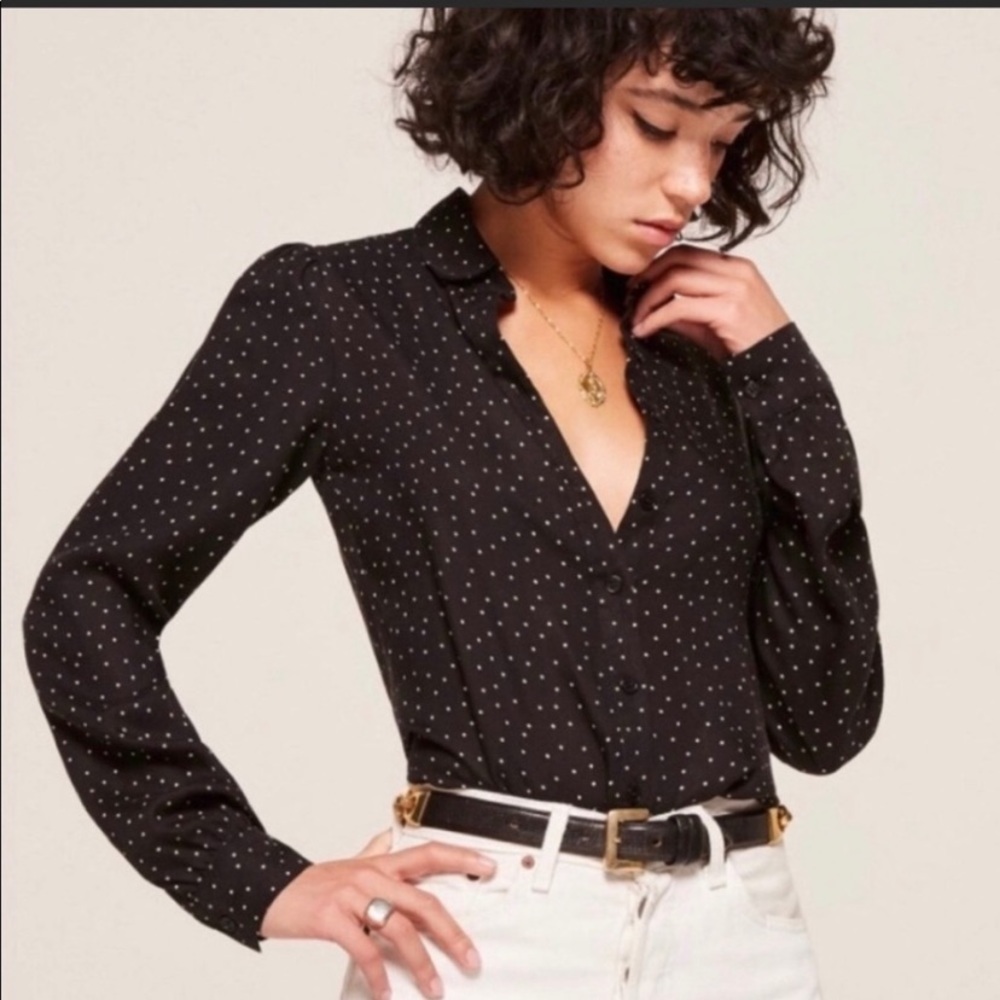 Reformation Melany Polkadot Button-down Top